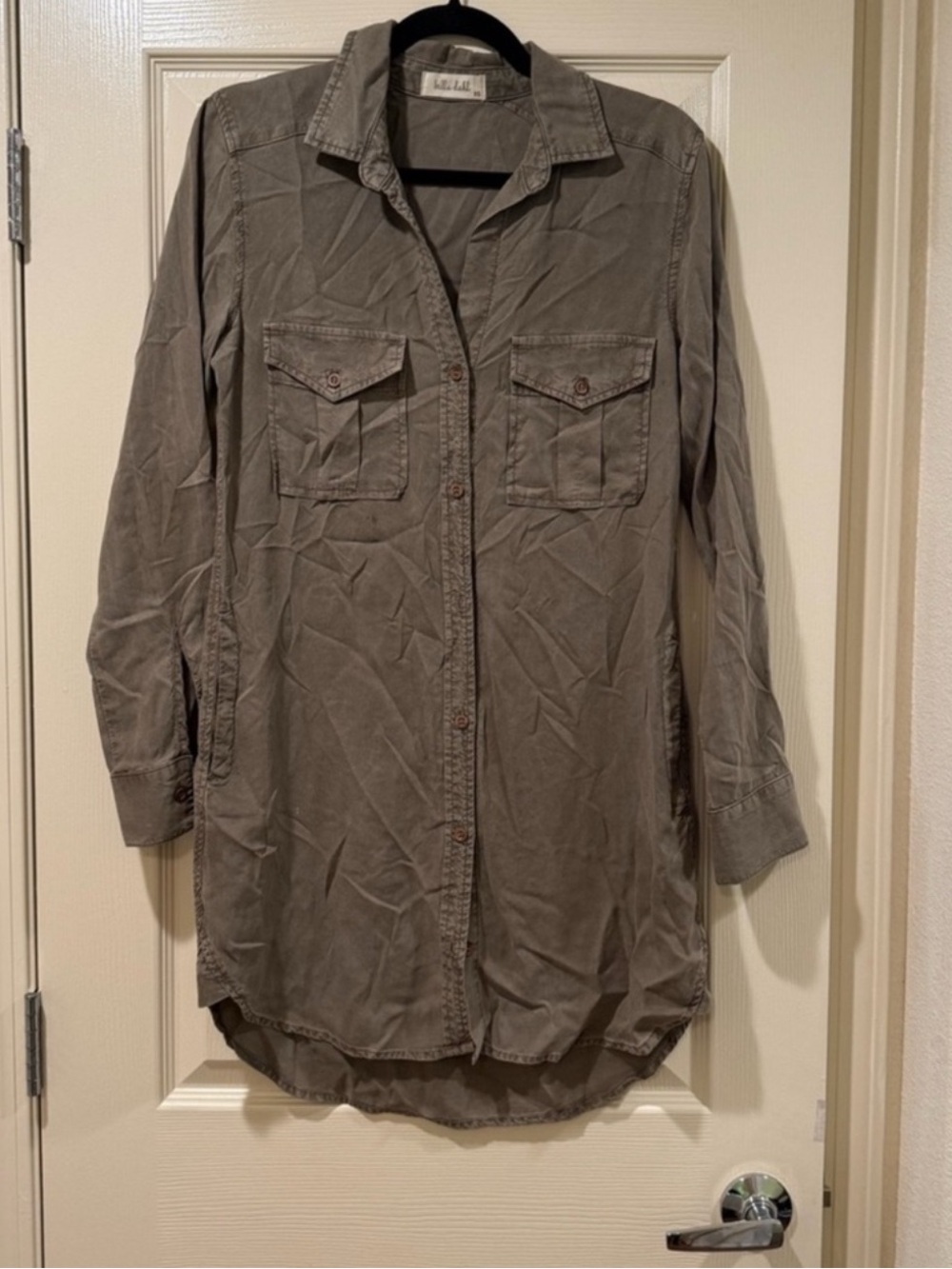 Bella Dahl Women’s Khaki Button-Up Shirt Dress Long Sleeve Size XS